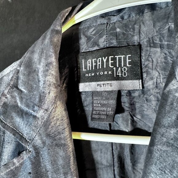 Lafayette 148 Blazer Black Charcoal Gray Silk Size 10P Size 10 Jacket Coat Suit - Picture 10 of 11